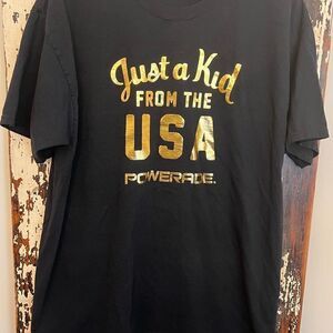 Powerade Men’s Gold Foil Just a Kid from the USA T-shirt. XL.